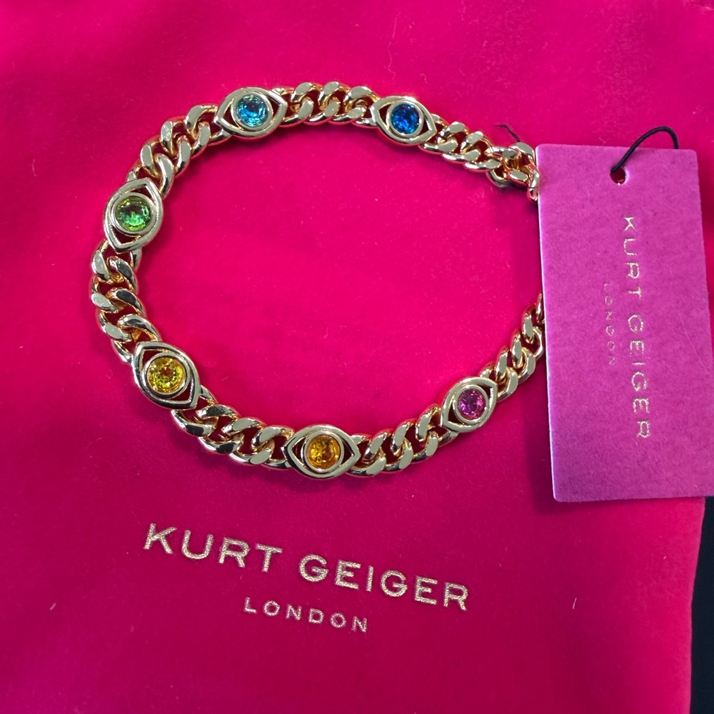 Kurt Geiger Evil Eye Gold Link Bracelet with Multicolor Crystals